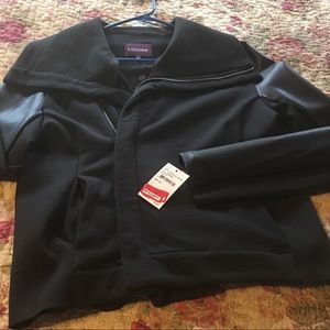 Black knit jacket with pleather sleeves